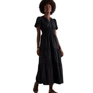 New Quince Women's Medium Black Tiered Maxi Dress Organic Cotton Poplin 4305-87